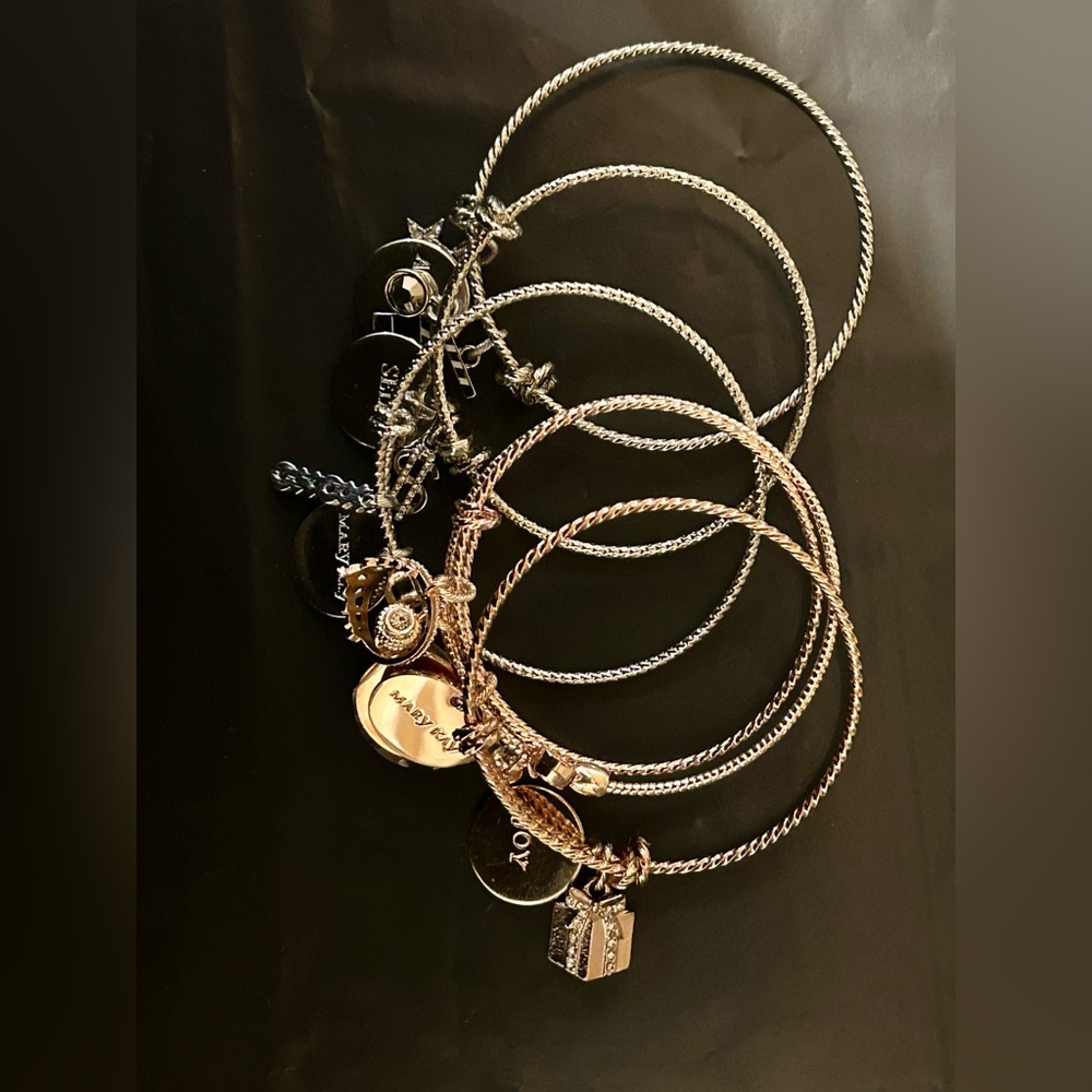 Mary Kay Silver & Rose Gold-Tone Charm Bracelets Crystal Accents 6 Lot